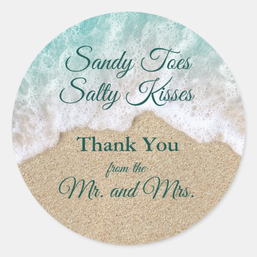 Beach Waves Sandy Toes Salty Kisses Dank u Ronde Sticker (Voorkant)