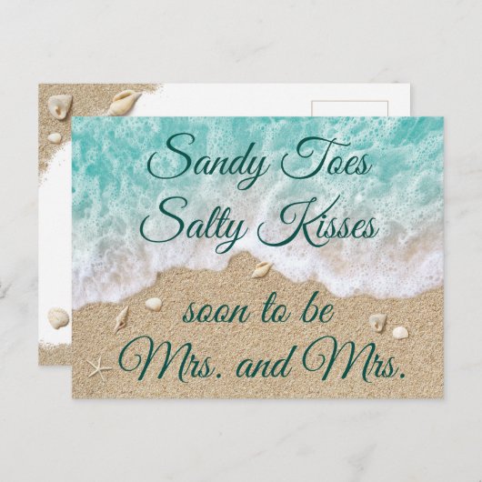 Beach Waves Sandy Toes Salty Kisses Mrs. & Mrs. Aankondigingskaart (Voorkant / Achterkant)