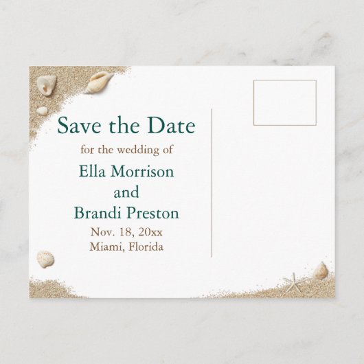 Beach Waves Sandy Toes Salty Kisses Mrs. & Mrs. Aankondigingskaart (Achterkant)