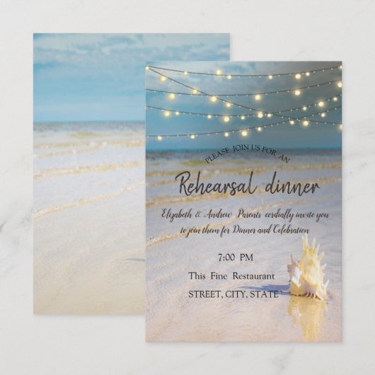 Beach Waves Seashell Rehearsal Dinner Kaart (Voorkant / Achterkant)
