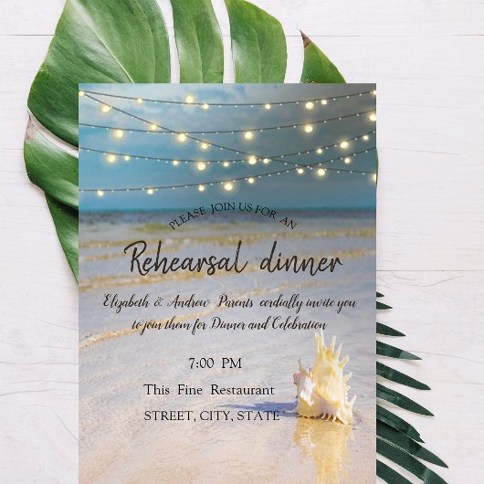 Beach Waves Seashell Rehearsal Dinner Kaart