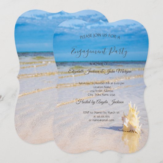Beach Waves Seashell Verloving Kaart (Voorkant / Achterkant)