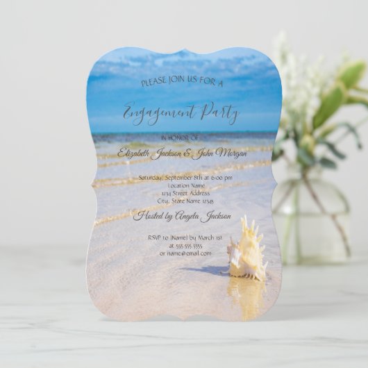 Beach Waves Seashell Verloving Kaart (Staand voorkant)