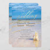 Beach Waves Seashell Weddenschap Kaart (Voorkant / Achterkant)