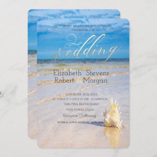 Beach Waves Seashell Weddenschap Kaart (Voorkant / Achterkant)