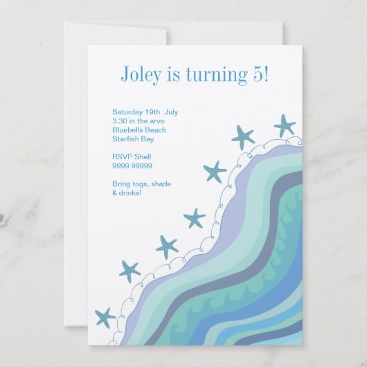 Beach Waves Starfish Birthday Party nodiging Kaart (Voorkant)