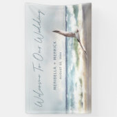 Beach Waves Waterverf Zeegezicht Bruiloft Welkom Spandoek (Verticaal)