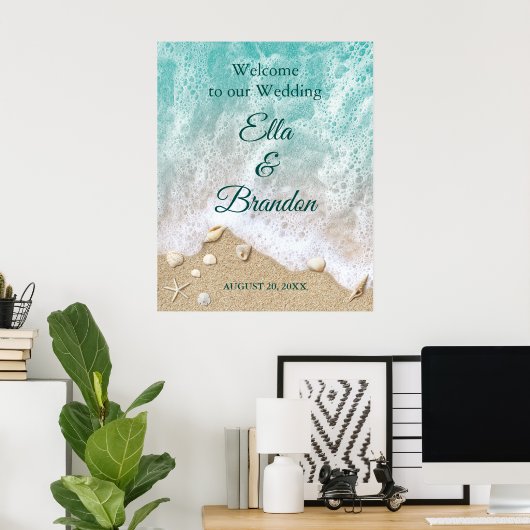 Beach Waves Wedding Poster (Thuiskantoor)