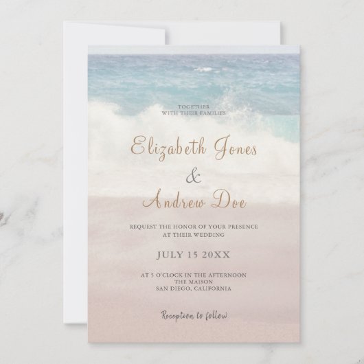 Beach Waves Wedding/Seaside Ocean Wedding Kaart (Voorkant)