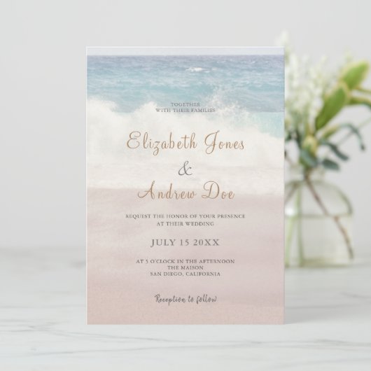 Beach Waves Wedding/Seaside Ocean Wedding Kaart (Staand voorkant)