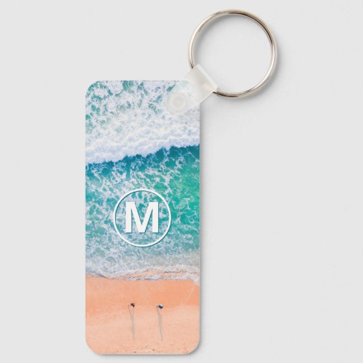 Beach Waves, White Monogram in Circle Sleutelhanger (Achterkant)