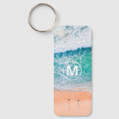 Beach Waves, White Monogram in Circle Sleutelhanger (Voorkant)