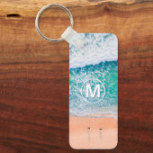 Beach Waves, White Monogram in Circle Sleutelhanger (Voorkant)