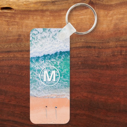 Beach Waves, White Monogram in Circle Sleutelhanger (Achterkant)