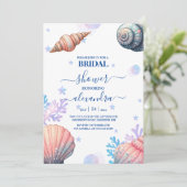 Beach Weddending Navy Blue Seashells Vrijgezellenf Kaart (Staand voorkant)