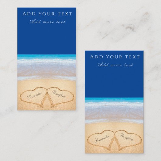 Beach Weddenschap 2 Harten Zand Donk Blauw Informatiekaartje (Voorkant / Achterkant)