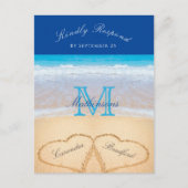 Beach Weddenschap 2 Harten Zand Donk Blue RSVP Briefkaart (Voorkant)