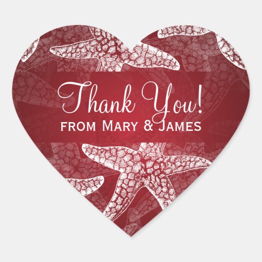 Beach Weddenschap Bedankt Starfish Red Hart Sticker (Voorkant)