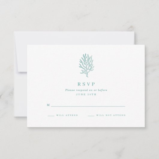 Beach Weddenschap Blauwgroen kustkoraal RSVP (Voorkant)