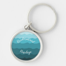 Beach Weddenschap Blue Waves Bridesmaid met naam Sleutelhanger
