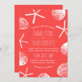 Beach Weddenschap Coral Red Starfish & Seashells Kaart (Voorkant / Achterkant)