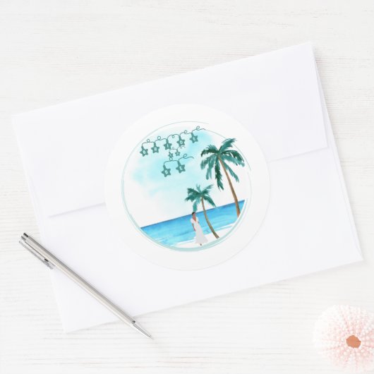 Beach Weddenschap Design Ronde Sticker (Envelop)