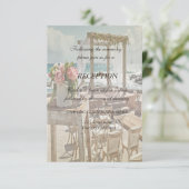 Beach Weddenschap Floral Retro Arch Receptie Kaart (Staand voorkant)