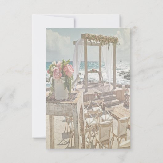 Beach Weddenschap Floral Retro Arch Receptie Kaart (Achterkant)