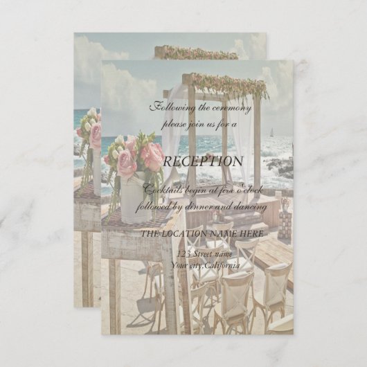 Beach Weddenschap Floral Retro Arch Receptie Kaart (Voorkant / Achterkant)