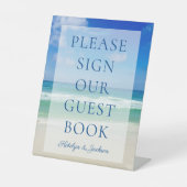 Beach Weddenschap Gelieve ons Ocean Guest Book te Reclamebord Met Voetstuk (Voorkant)