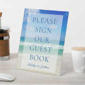 Beach Weddenschap Gelieve ons Ocean Guest Book te Reclamebord Met Voetstuk (Insitu)