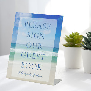 Beach Weddenschap Gelieve ons Ocean Guest Book te Reclamebord Met Voetstuk