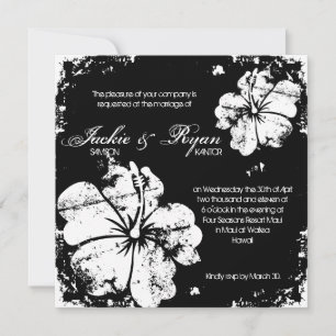 Beach Weddenschap Grunge Hibiscus Black & White Kaart