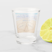 Beach Weddenschap harten in zand, sla de datum op Shot Glas (Achterkant)