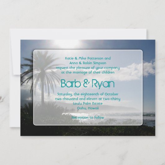 Beach Weddenschap Invitation Palm Tree Kaart (Achterkant)