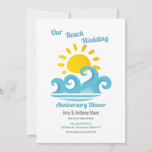 Beach Weddenschap Jubileum Dinner Party Kaart (Voorkant)