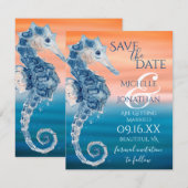 Beach Weddenschap met blauw en koraal Save The Date (Voorkant / Achterkant)
