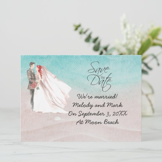 Beach Weddenschap met bruid en bruid op het strand Kaart (Staand voorkant)