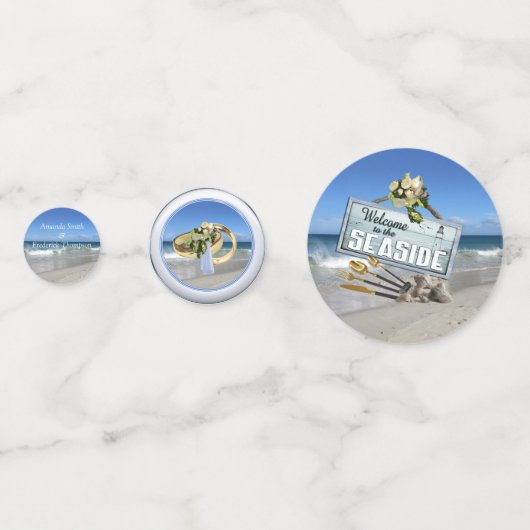 Beach Weddenschap met White Floribunda Rozen Confetti (Achterkanten)