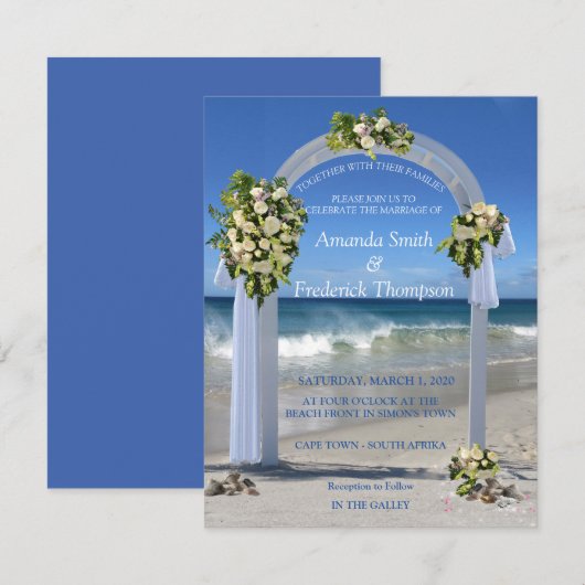 Beach Weddenschap met witte floribunda-rozen Kaart (Voorkant / Achterkant)