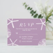 Beach Weddenschap Paarse Starfish & Sand Dollar RS RSVP Kaartje (Staand voorkant)