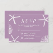 Beach Weddenschap Paarse Starfish & Sand Dollar RS RSVP Kaartje (Voorkant / Achterkant)