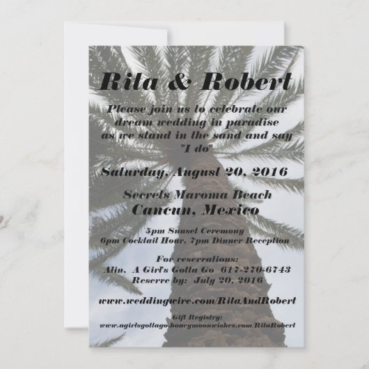 Beach Weddenschap - Palm Tree II Art Back Kaart (Voorkant)