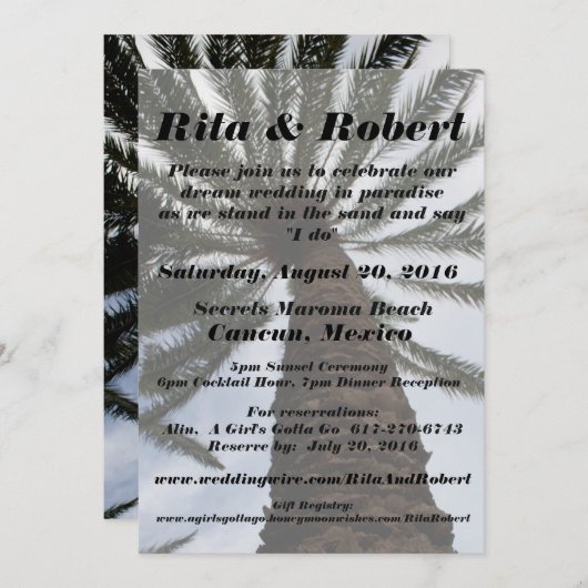 Beach Weddenschap - Palm Tree II Art Back Kaart (Voorkant / Achterkant)