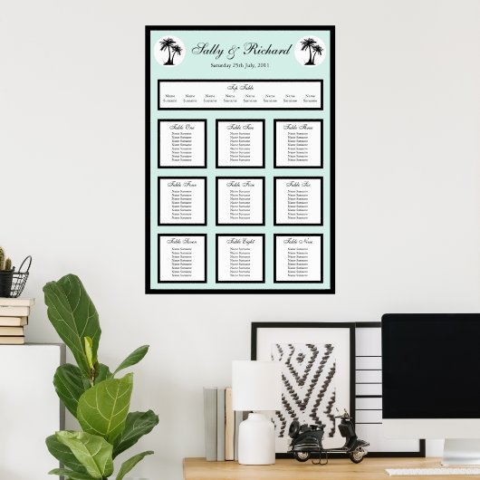 Beach Weddenschap Palm Tree Table Seatplan Print (Thuiskantoor)