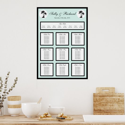 Beach Weddenschap Palm Tree Table Seatplan Print (Keuken)