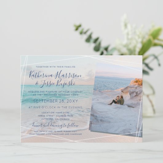 Beach Weddenschap Pastel Sunset Foto Kaart (Staand voorkant)