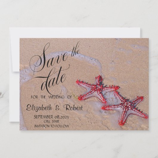 Beach Weddenschap Red Starfish Save the Date (Voorkant)