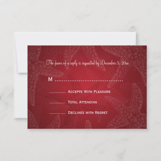 Beach Weddenschap RSVP Starfish Red Kaartje (Voorkant)