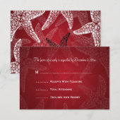 Beach Weddenschap RSVP Starfish Red Kaartje (Voorkant / Achterkant)
